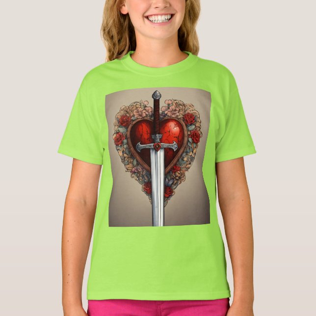 Camiseta Gráfica de Coração e Espada (Frente)