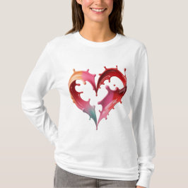 Camiseta Gráfica de Coração Pastel para Mulheres