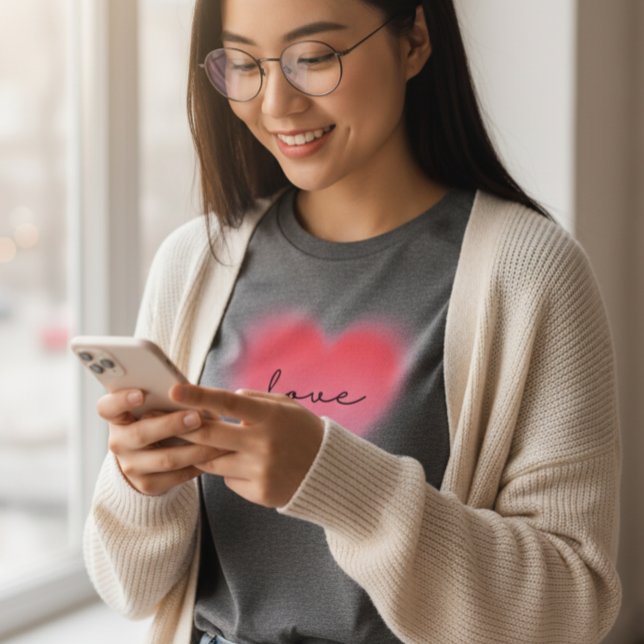 Camiseta Gráfica de Coração Rosa Desfocado Amor (Criador carregado)