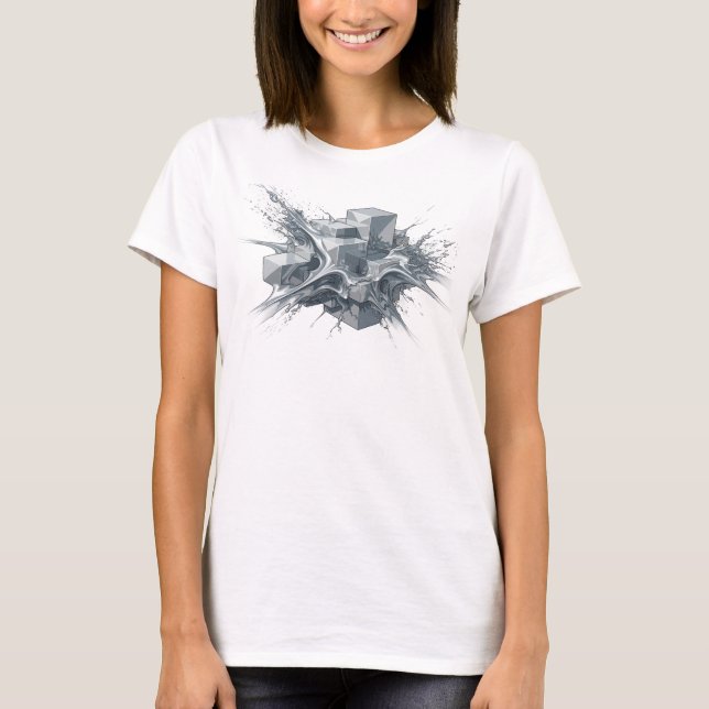 Camiseta Gráfica de Cubos Abstratos Prateados Expr (Frente)
