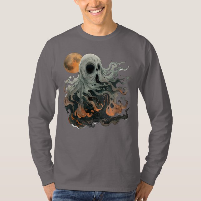 Camiseta Gráfica de Fantasma Assombrando e Lua (Frente)