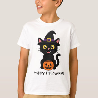 Camiseta Gráfica de Gatinho de Halloween Fofa