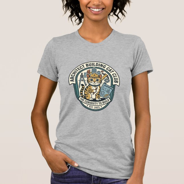Camiseta Gráfica de Gato de Arquiteto Construindo  (Frente)