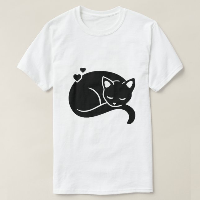 Camiseta Gráfica de Gato Dormindo com Corações (Frente do Design)