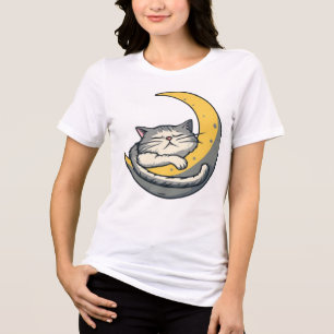 Camiseta Gráfica de Gato Estético Adormecido na Lu
