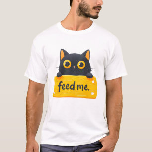 Camiseta gráfica de gato fofo com "Alimente-me"