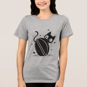 Camiseta Gráfica de Gato Preto Fofo e Grão de Café