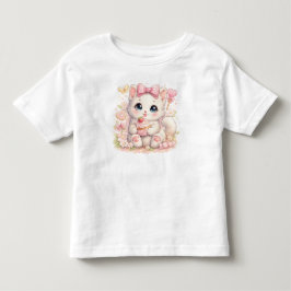 – Camiseta Gráfica de Gato Rosa Kawaii para Menina