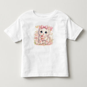– Camiseta Gráfica de Gato Rosa Kawaii para Menina