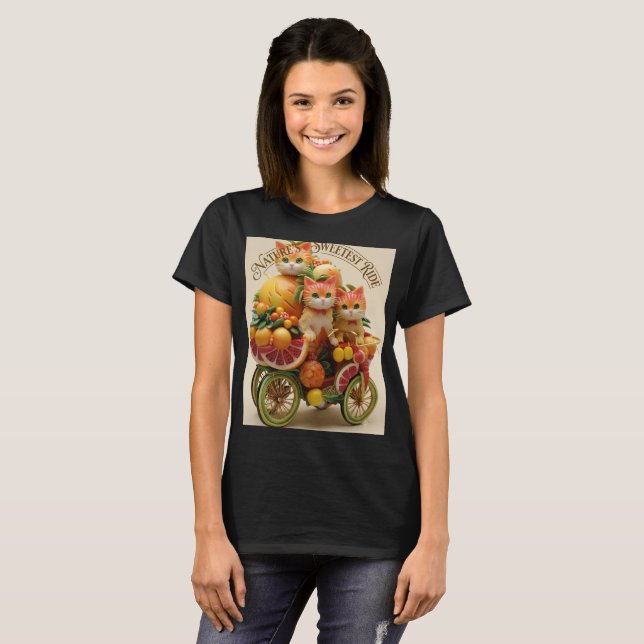 Camiseta Gráfica de Gatos Fofos com Carrinho de Fr (Frente Completa)