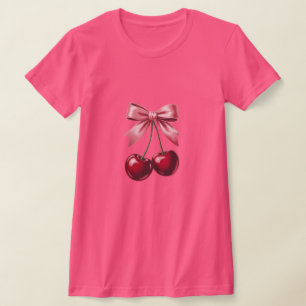 Camiseta Gráfica de Laço de Cereja   Estética Coqu