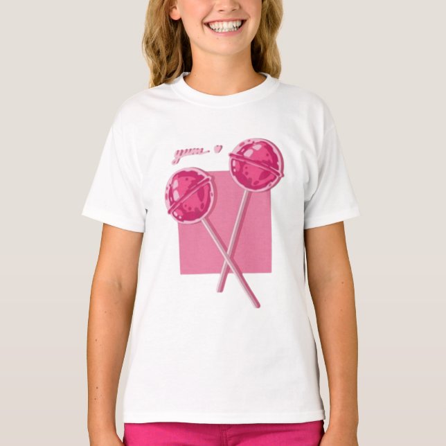 Camiseta Gráfica de Meninas com Pirulitos Cor-de-R (Frente)