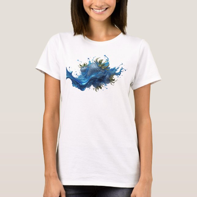 Camiseta Gráfica de Navy com Morangos Abstratos (Frente)