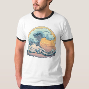 Camiseta Gráfica de Onda do Oceano Pastel