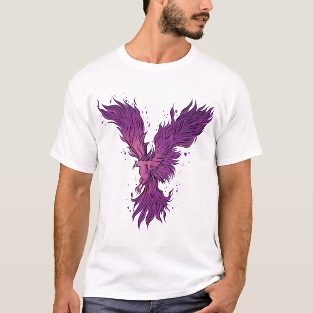 Camiseta Gráfica de Pássaro Fênix Roxa Voadora - l (Frente)