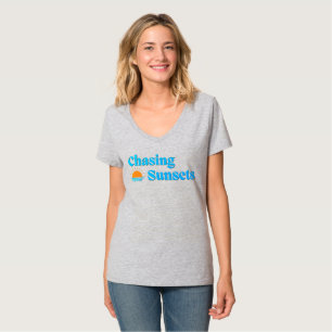 Camiseta Gráfica de Pôr do Sol Minimalista na Prai