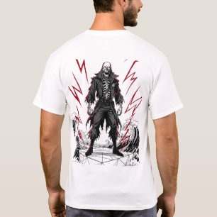 Camiseta Gráfica de Relâmpago com Esqueleto Gótico