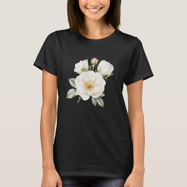 Camiseta gráfica de rosa branca preta (Frente)