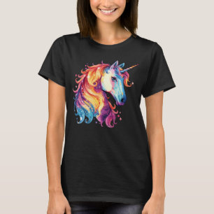 Camiseta Gráfica de Unicórnio Fantasia Colorida