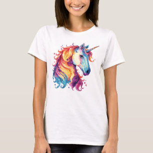 Camiseta Gráfica de Unicórnio Fantasia Colorida
