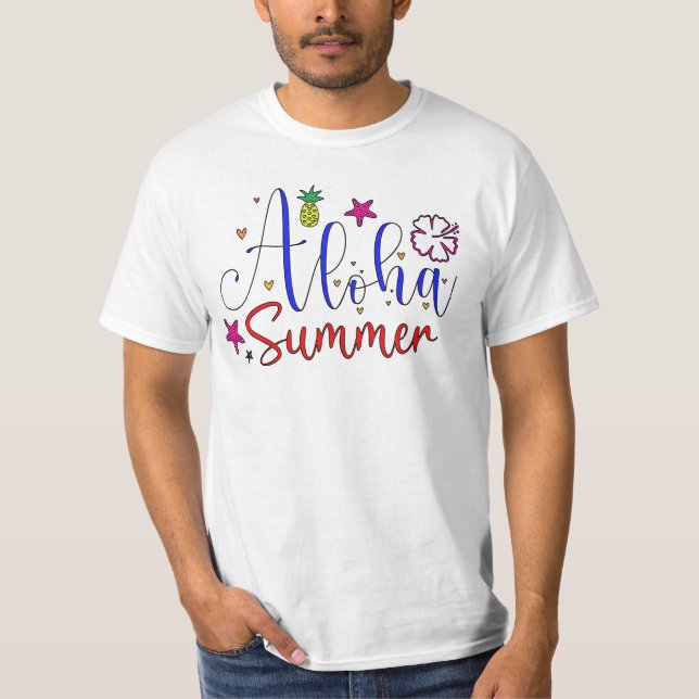 Camiseta Gráfica de Verão Tropical Aloha (Frente)