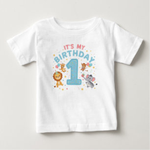 Camiseta Gráfica Divertida “É Meu 1º Aniversário”