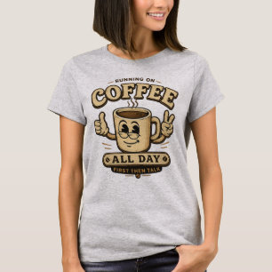 Camiseta Gráfica Divertida para Mulheres com Café