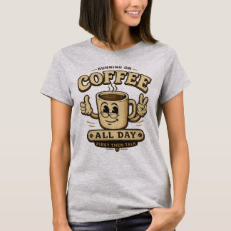 Camiseta Gráfica Divertida para Mulheres com Café