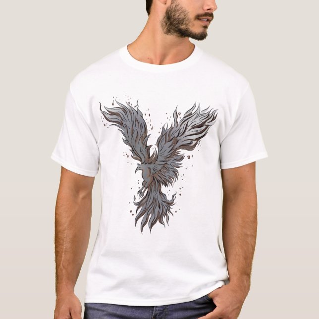 Camiseta Gráfica do Pássaro Fenix Cinza Voador - c (Frente)