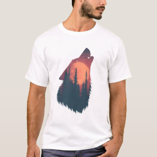 Camiseta Gráfica do pôr do sol da floresta do Lobo