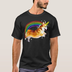 Camiseta Gráfica Doodle Arco-íris Corgi Unicórnio