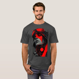 Camiseta Gráfica Edgy Cyberpunk Sniper Alvo Vermel