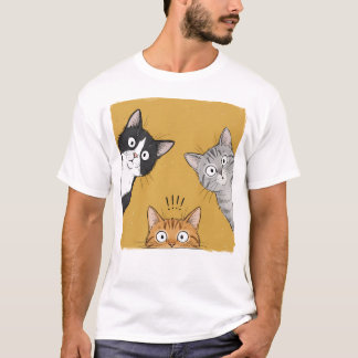 Camiseta Gráfica Engraçada e Curiosa de Gatos Vint
