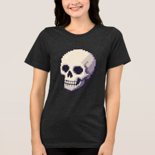 Camiseta Gráfica Estética de Caveira em Arte Pixel