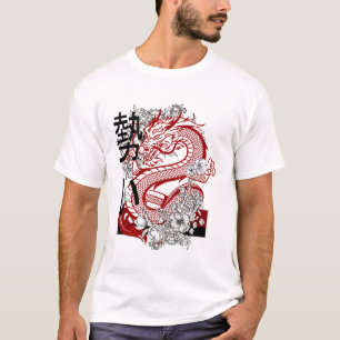 Camiseta Gráfica Estilo Japonês Dragão Vermelho Ed