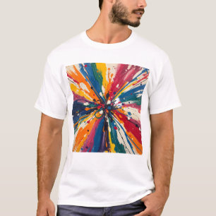 Camiseta Gráfica Explosão de Tinta Multi-Colorida