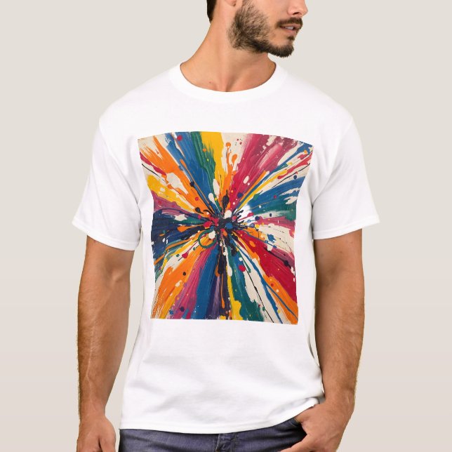 Camiseta Gráfica Explosão de Tinta Multi-Colorida  (Frente)
