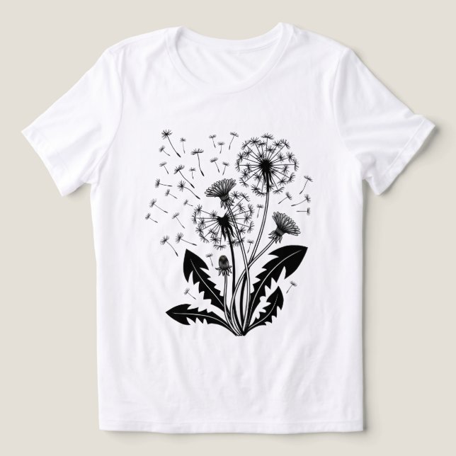 Camiseta gráfica feminina Celestial Wind Dandelion (Design frontal)