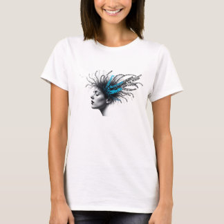 Camiseta Gráfica Feminina Retrato Pensamento Abstr