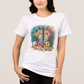 Camiseta Gráfica Floral de Férias de Verão na Prai
