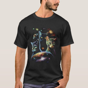 Camiseta Gráfica Galaxy Cat UFO para Homens e Mulh