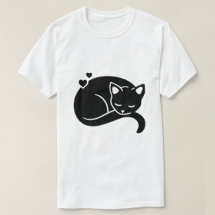 Camiseta Gráfica Gato Adormecido com Corações