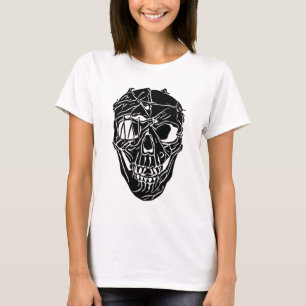 Camiseta Gráfica Gótica Feminina Caveira Quebrada