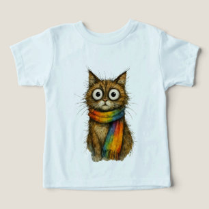 Camiseta Gráfica Infantil Gato Arco-Íris Azul Clar