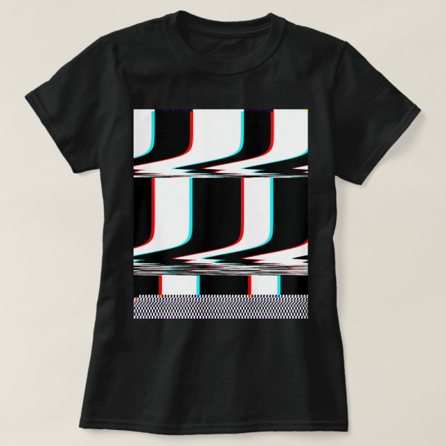 Camiseta gráfica: Listras glitch com xadrez (Frente do Design)