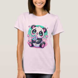 Camiseta Gráfica Lollipop Kawaii Panda Cute