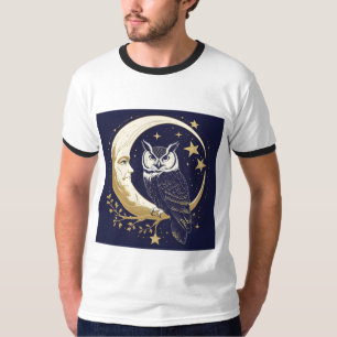 Camiseta Gráfica Lua Crescente Coruja Mística Cele