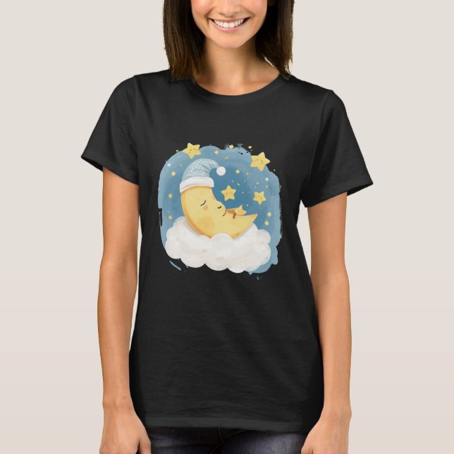 Camiseta Gráfica Lua e Estrelas Sonolentas (Frente)