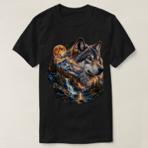 Camiseta Gráfica Majestosa Lua Cheia Lobo Selvagem