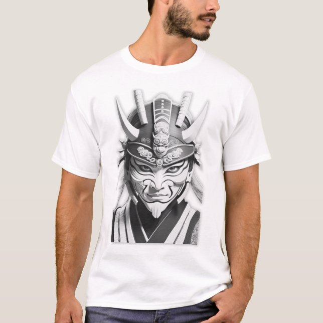 Camiseta Gráfica Máscara de Samurai Preto (Frente)